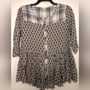 Altar'd State Boho Peasant Top 3/4 Sleeve Flowy Distressed Look